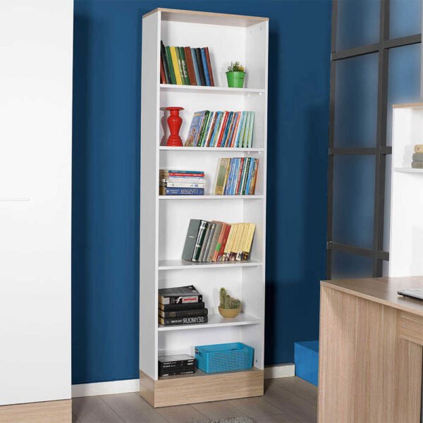 Βιβλιοθήκη μελαμίνης Base Megapap χρώμα oak - λευκό 60x26x197εκ. - Image 2