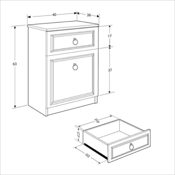 Κομοδίνο μελαμίνης Hampton Megapap χρώμα λευκό 40x38x63εκ. - Image 7