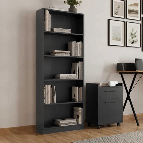 Βιβλιοθήκη μελαμίνης Max Megapap χρώμα ανθρακί 58x23x170εκ. - Image 2