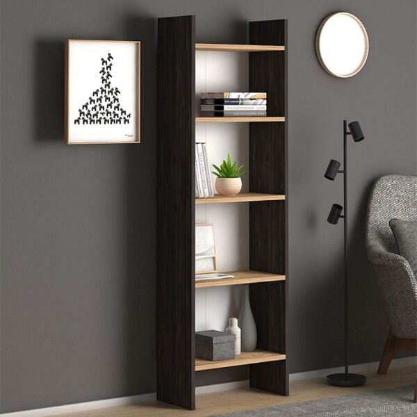 Βιβλιοθήκη μελαμίνης Flora Megapap χρώμα industrial grey - oak 52x25x158εκ. - Image 2