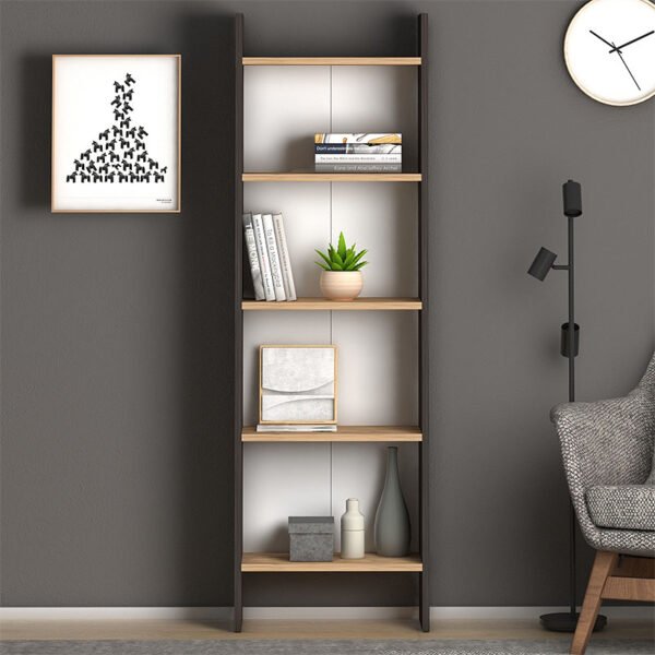Βιβλιοθήκη μελαμίνης Flora Megapap χρώμα industrial grey - oak 52x25x158εκ. - Image 3