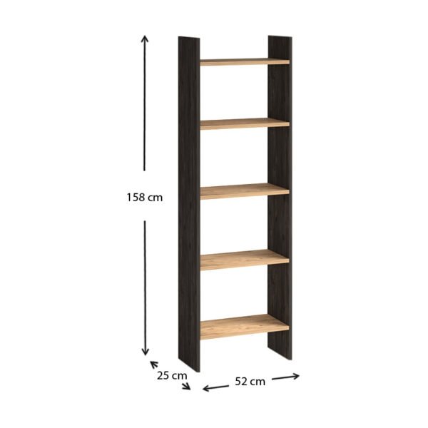 Βιβλιοθήκη μελαμίνης Flora Megapap χρώμα industrial grey - oak 52x25x158εκ. - Image 5