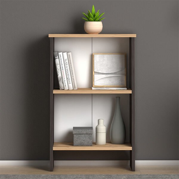 Βιβλιοθήκη μελαμίνης Flora Megapap χρώμα industrial grey - oak 52x25x80εκ. - Image 3