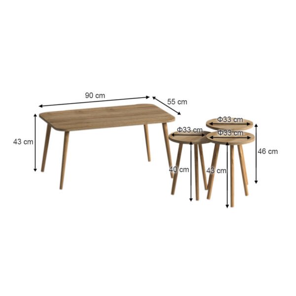 Τραπεζάκι σαλονιού σετ 4 τμχ Soul Megapap χρώμα oak 90x55x43εκ. - Image 4