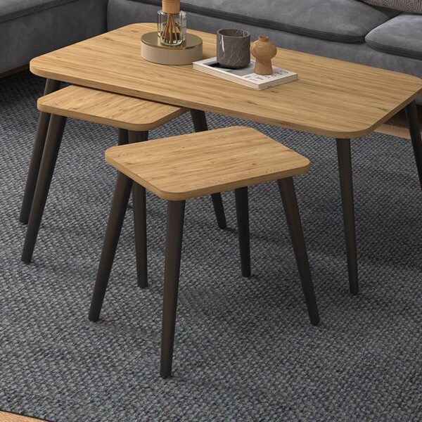 Τραπεζάκι σαλονιού σετ 3 τμχ Oliva Megapap χρώμα oak 90x55x46εκ. - Image 2