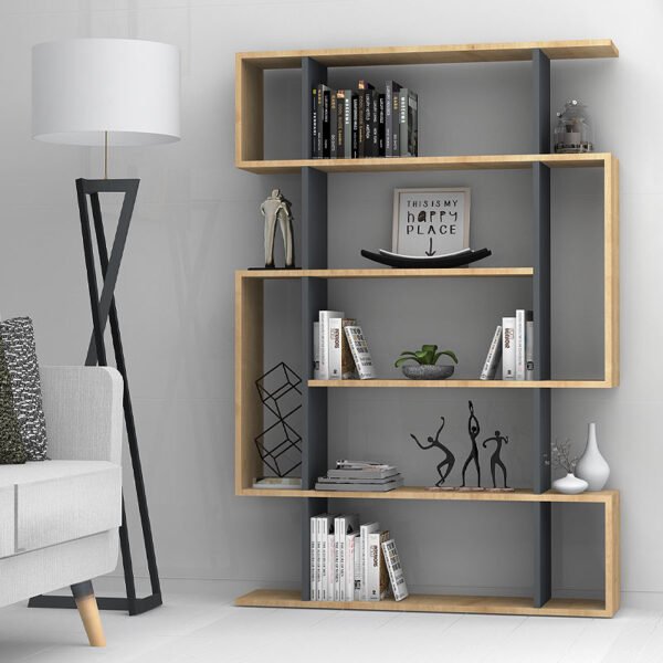 Βιβλιοθήκη μελαμίνης Clint Megapap χρώμα sonoma - ανθρακί 108x25x161εκ. - Image 2