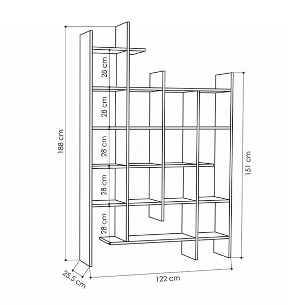 Βιβλιοθήκη μελαμίνης Manco Megapap χρώμα λευκό 122x25,5x188εκ. - Image 3