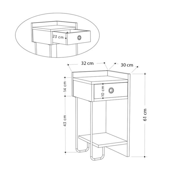 Κομοδίνο μελαμίνης Sirius Megapap δεξί χρώμα λευκό 32x30x61εκ. - Image 5