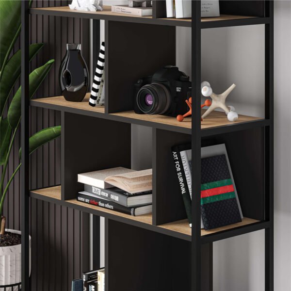 Βιβλιοθήκη Midi Megapap χρώμα sapphire oak - silky black 88x35x175εκ. - Image 3