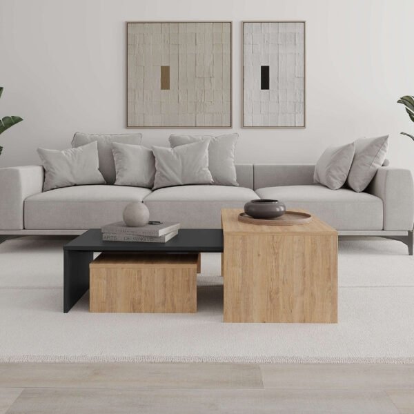 Τραπεζάκι σαλονιού σετ 3 τμχ. Kanta Megapap χρώμα sapphire oak - silky black 80x50x40,5εκ. - Image 2