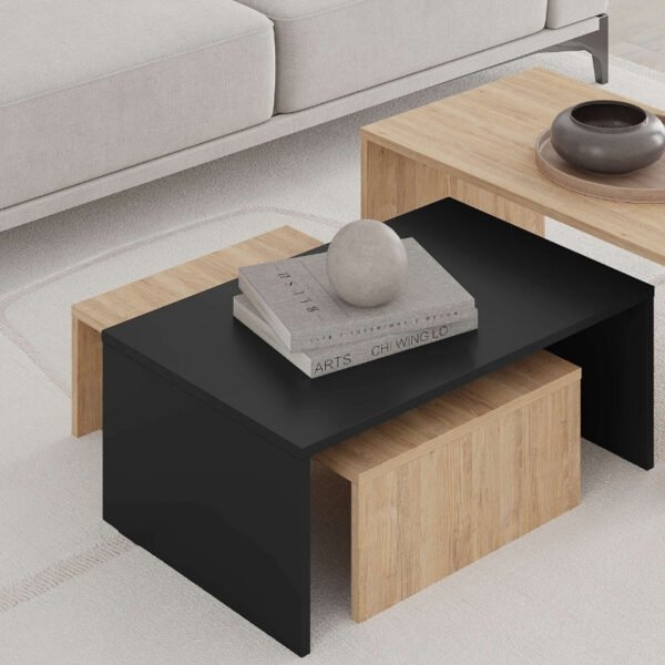 Τραπεζάκι σαλονιού σετ 3 τμχ. Kanta Megapap χρώμα sapphire oak - silky black 80x50x40,5εκ. - Image 3