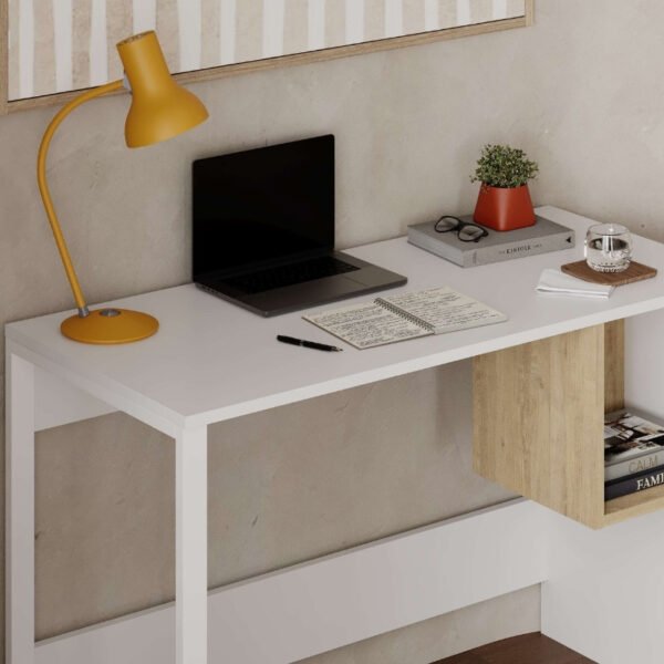 Γραφείο εργασίας Cubo Megapap χρώμα λευκό - sapphire oak 110x50x75εκ. - Image 2