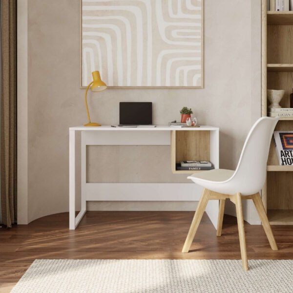 Γραφείο εργασίας Cubo Megapap χρώμα λευκό - sapphire oak 110x50x75εκ. - Image 3