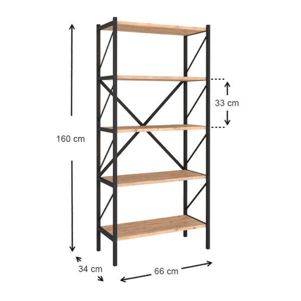 Βιβλιοθήκη Jocasta Megapap μεταλλική - μελαμίνης χρώμα pine oak 66x34x160εκ. - Image 4