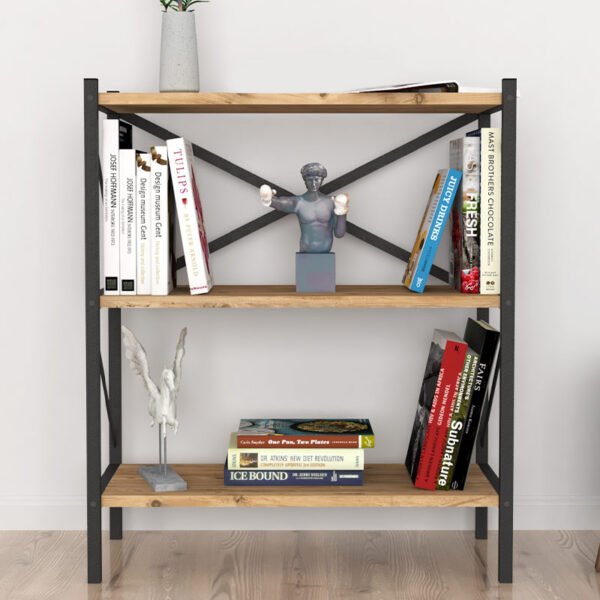 Βιβλιοθήκη Jocasta Megapap μεταλλική - μελαμίνης χρώμα pine oak 66x34x85εκ. - Image 3