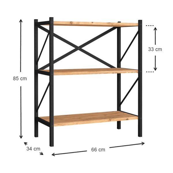 Βιβλιοθήκη Jocasta Megapap μεταλλική - μελαμίνης χρώμα pine oak 66x34x85εκ. - Image 5