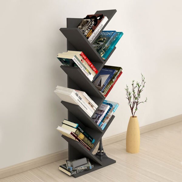 Βιβλιοθήκη μελαμίνης Milton Megapap χρώμα ανθρακί 44x22x121εκ. - Image 3