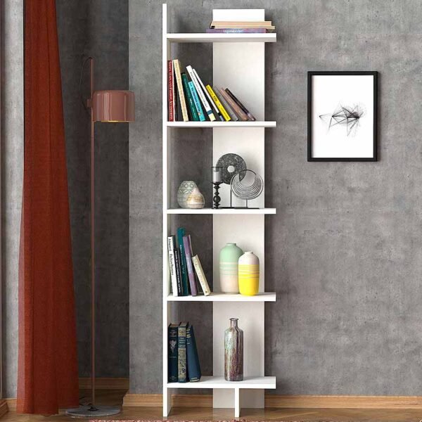 Βιβλιοθήκη μελαμίνης Perla Megapap χρώμα λευκό 48x22x170εκ. - Image 2