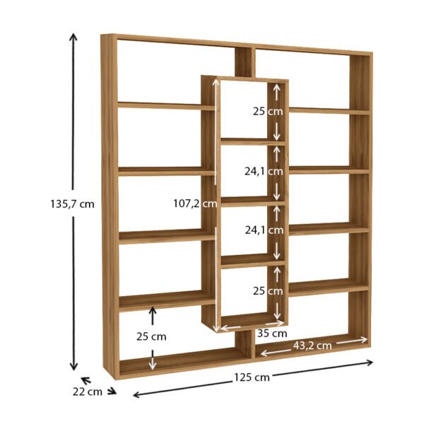 Βιβλιοθήκη μελαμίνης Ample Megapap χρώμα καρυδί 125x22x135,7εκ. - Image 3