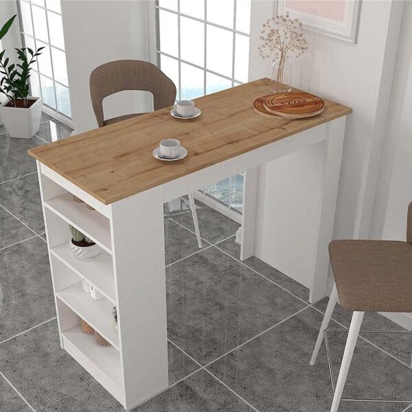 Τραπέζι μπαρ Monaco Megapap από μελαμίνη χρώμα λευκό - sapphire oak 120x51,6x101,8εκ. - Image 2