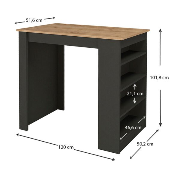 Τραπέζι μπαρ Monaco Megapap από μελαμίνη χρώμα ανθρακί - sapphire oak 120x51,6x101,8εκ. - Image 4