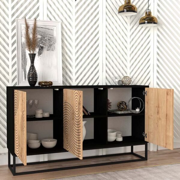 Μπουφές μελαμίνης Themis Megapap χρώμα μαύρο - sapphire oak 150x35x83,6εκ. - Image 2
