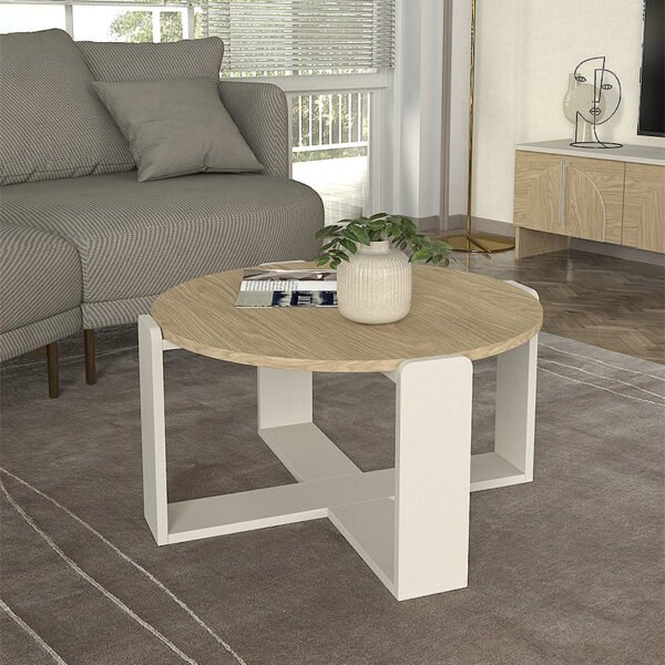 Τραπεζάκι σαλονιού Rebel Megapap χρώμα rota oak - sandstone Ø70x38εκ. - Image 2