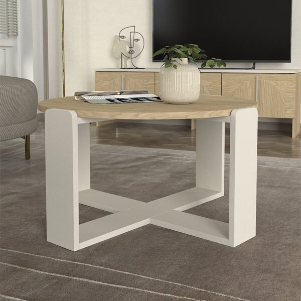 Τραπεζάκι σαλονιού Rebel Megapap χρώμα rota oak - sandstone Ø70x38εκ. - Image 3