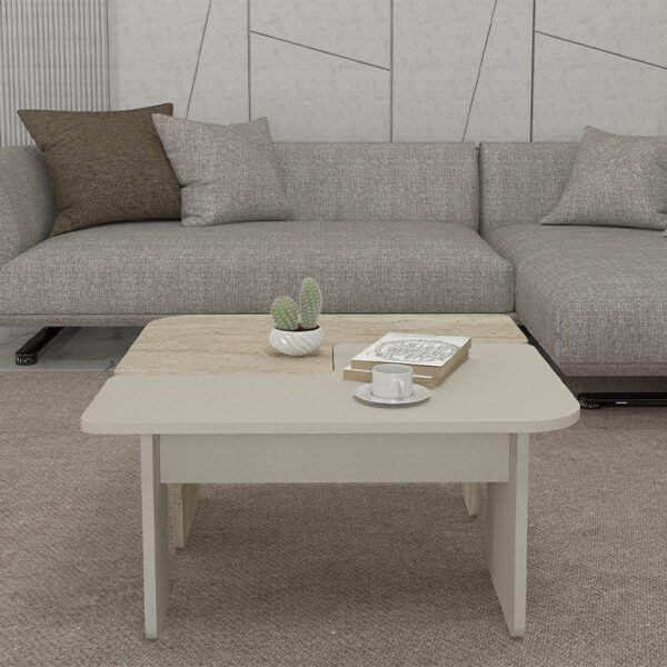Τραπεζάκι σαλονιού σετ 2τμχ Sevilla Megapap χρώμα sandstone - travertine 75x75x37,4εκ. - Image 2