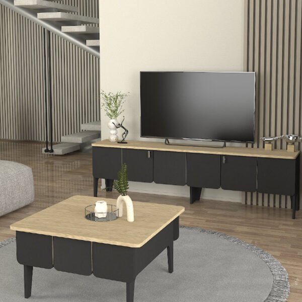 Τραπεζάκι σαλονιού Pedro Megapap χρώμα ανθρακί - rota oak 73,2x73,2x38,6εκ. - Image 4