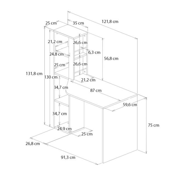 Γραφείο εργασίας Gemini Megapap χρώμα ανθρακί - λευκό 121,8x59,6x131,8εκ. - Image 7