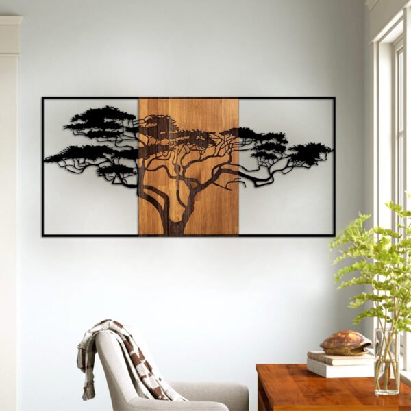 Διακοσμητικό τοίχου Acacia Tree Megapap ξύλινο - μεταλλικό χρώμα καρυδί - μαύρο 147x3x70εκ. - Image 2