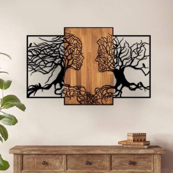 Διακοσμητικό τοίχου Tree Love Megapap ξύλινο - μεταλλικό χρώμα καρυδί - μαύρο 125x3x79εκ. - Image 2