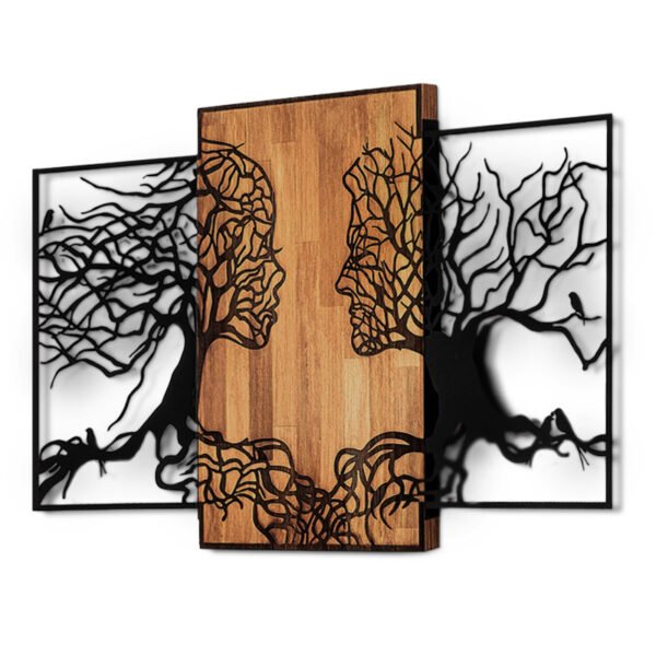 Διακοσμητικό τοίχου Tree Love Megapap ξύλινο - μεταλλικό χρώμα καρυδί - μαύρο 125x3x79εκ. - Image 3