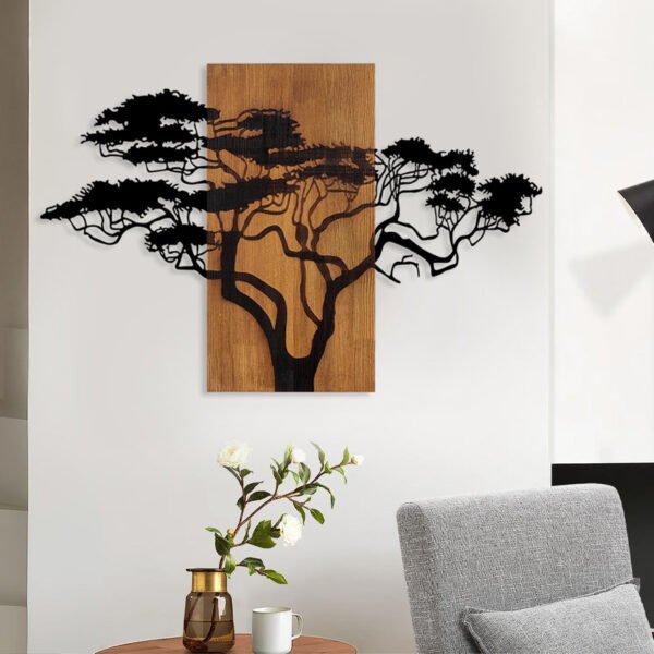 Διακοσμητικό τοίχου Acacia Tree Megapap ξύλινο - μεταλλικό χρώμα καρυδί - μαύρο 90x3x58εκ. - Image 2