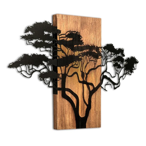 Διακοσμητικό τοίχου Acacia Tree Megapap ξύλινο - μεταλλικό χρώμα καρυδί - μαύρο 90x3x58εκ. - Image 3
