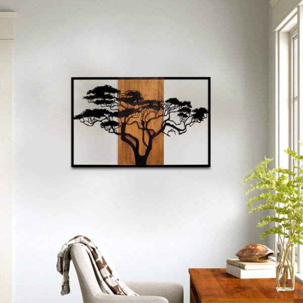 Διακοσμητικό τοίχου Acacia Tree Megapap ξύλινο - μεταλλικό χρώμα καρυδί - μαύρο 90x3x58εκ. - Image 2