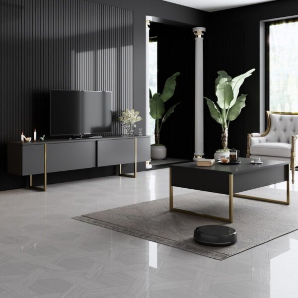 Τραπεζάκι σαλονιού Luxe Megapap χρώμα ανθρακί - χρυσό 90x60x40εκ. - Image 4