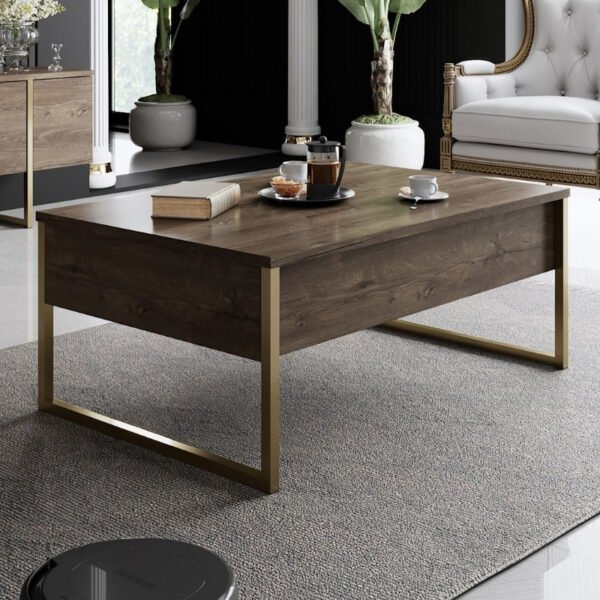 Τραπεζάκι σαλονιού Luxe Megapap χρώμα καρυδί - χρυσό 90x60x40εκ. - Image 2