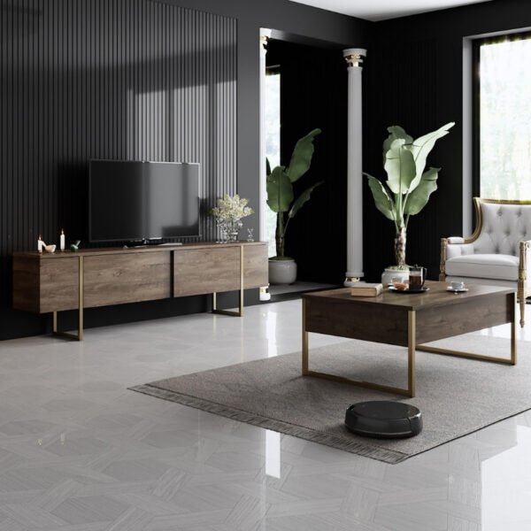 Τραπεζάκι σαλονιού Luxe Megapap χρώμα καρυδί - χρυσό 90x60x40εκ. - Image 4