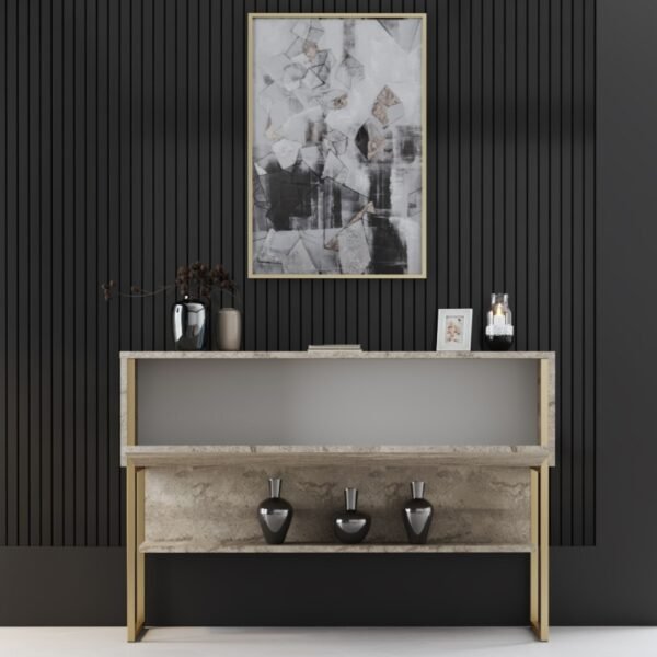 Μπουφές Luxe Megapap χρώμα travertine - χρυσό 120x30x80εκ. - Image 2