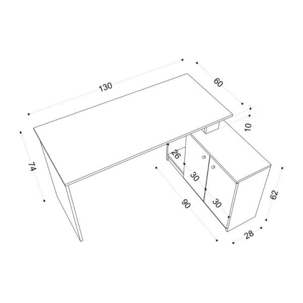 Γραφείο εργασίας Basak Megapap γωνιακό χρώμα λευκό 130x60x74εκ. - Image 6