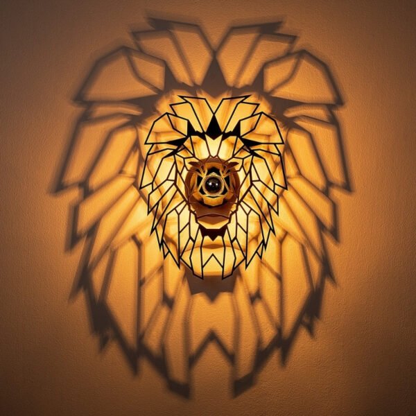 Απλίκα τοίχου Lion Megapap E27 MDF χρώμα μαύρο 39x12x49εκ. - Image 2