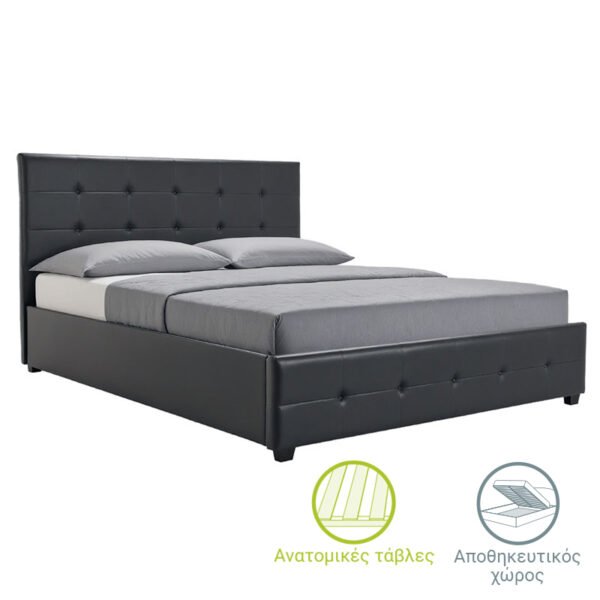 Κρεβάτι Roi pakoworld 160x200 PU μαύρο ματ + αποθηκευτικό χώρο