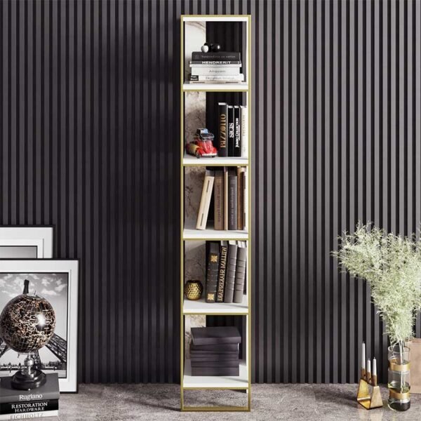 Βιβλιοθήκη Marble pakoworld χρώμα λευκό μαρμάρου-χρυσό 32x31,5x178,5εκ - Image 2