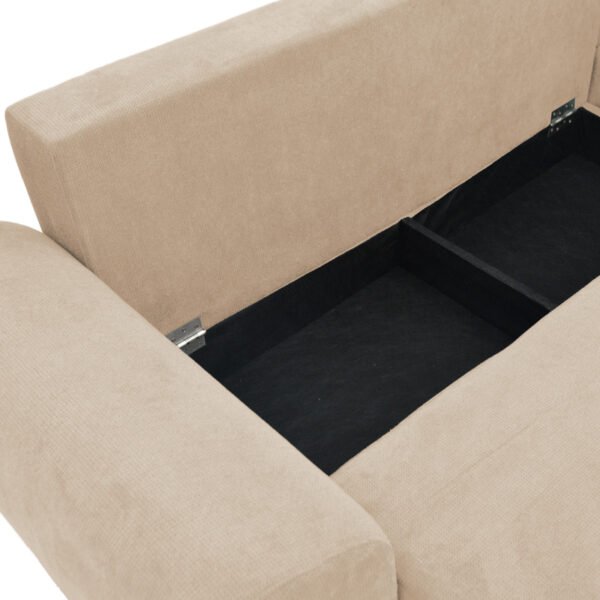 Kαναπές κρεβάτι τριθέσιος αναστρέψιμος Settee pakoworld ύφασμα με αποθηκευτικό χώρο σε μπεζ απόχρωση 286x204x93εκ - Image 5