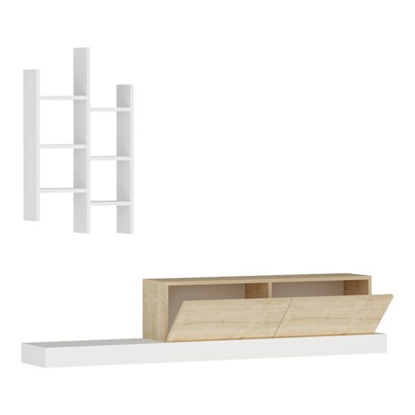 Έπιπλο τηλεόρασης Rumba pakoworld σε λευκή-oak απόχρωση 180x30x31εκ - Image 3
