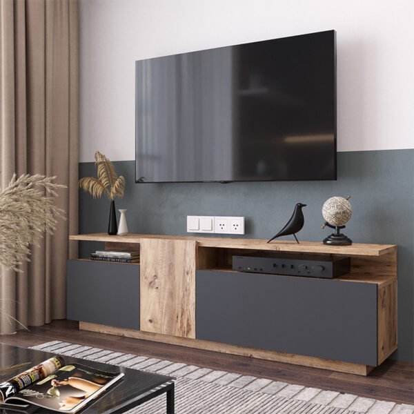 Έπιπλο τηλεόρασης Elana pakoworld sonoma-ανθρακί 150x29.5x46.3εκ - Image 3