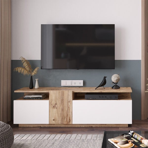 Έπιπλο τηλεόρασης Elana pakoworld sonoma-λευκό 150x29.5x46.3εκ - Image 2