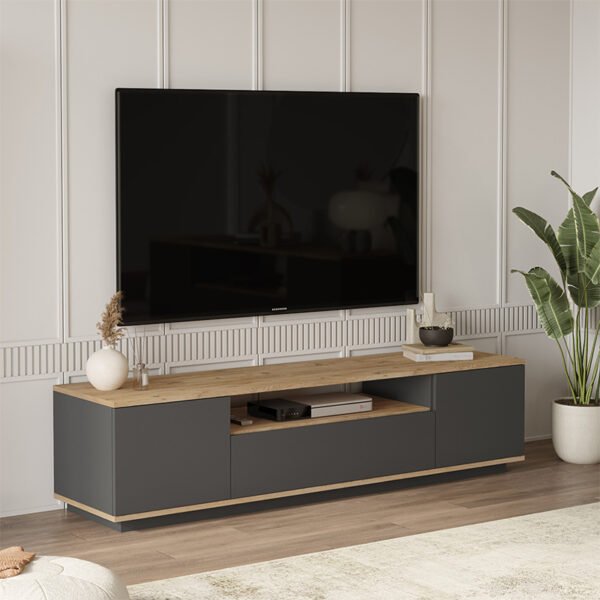Έπιπλο τηλεόρασης Soren pakoworld sonoma-ανθρακί 180x.44.5x44.6εκ - Image 2